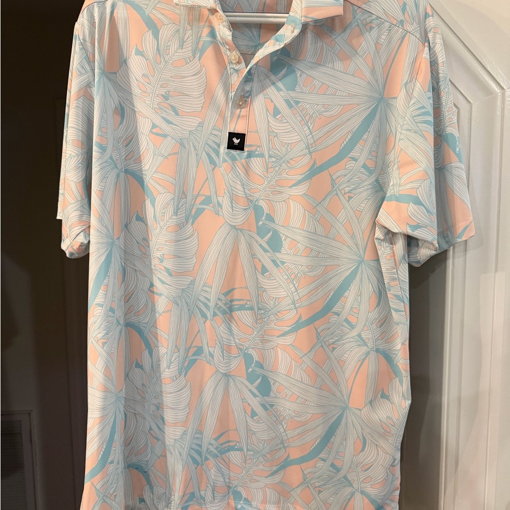Bad Birdie Peach & Light Blue Tropical Polo
